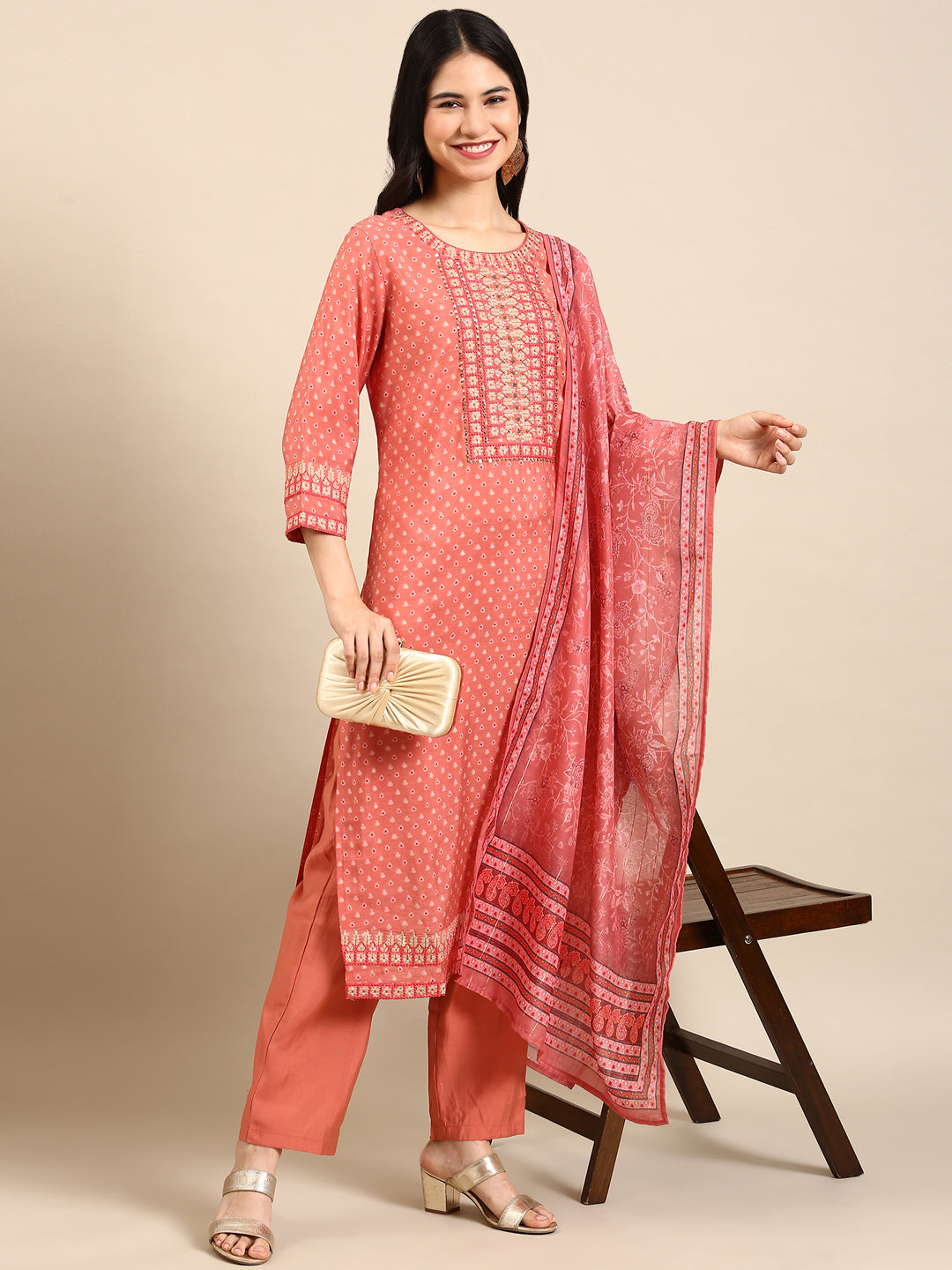 Women's Peach Paisley Kurta Set