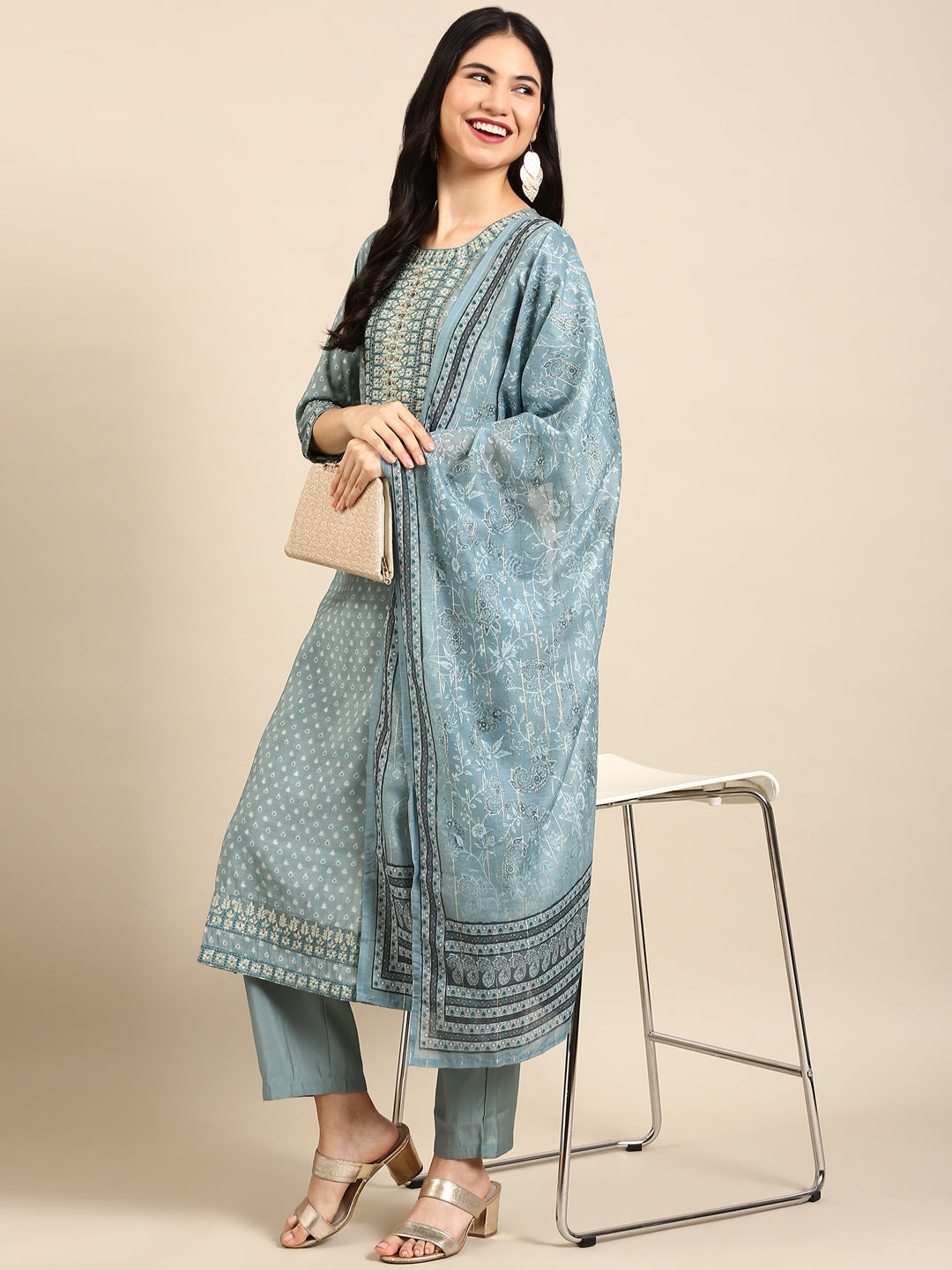 Women's Teal Paisley Kurta Set