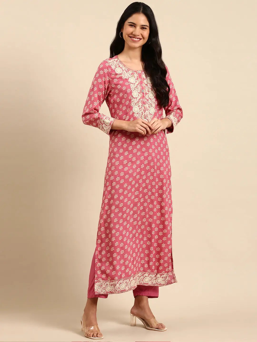 Women's Pink Printed Kurta Set