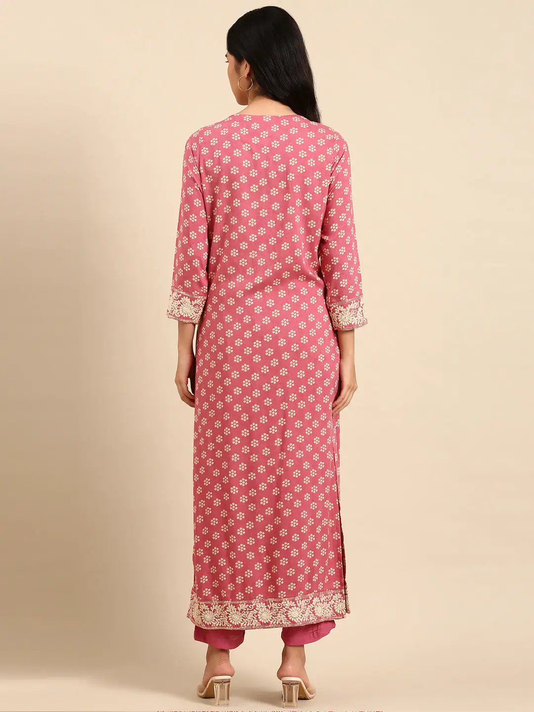 Women's Pink Printed Kurta Set
