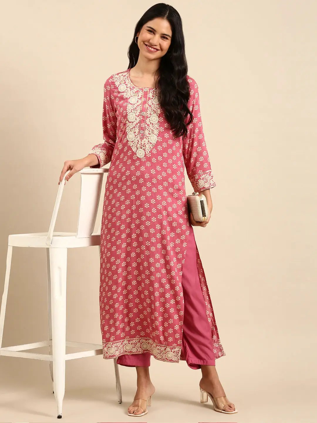 Women's Pink Printed Kurta Set