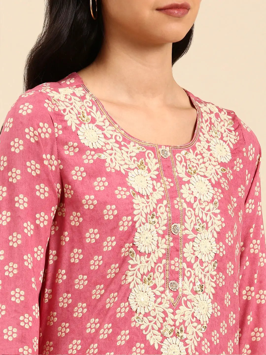 Women's Pink Printed Kurta Set