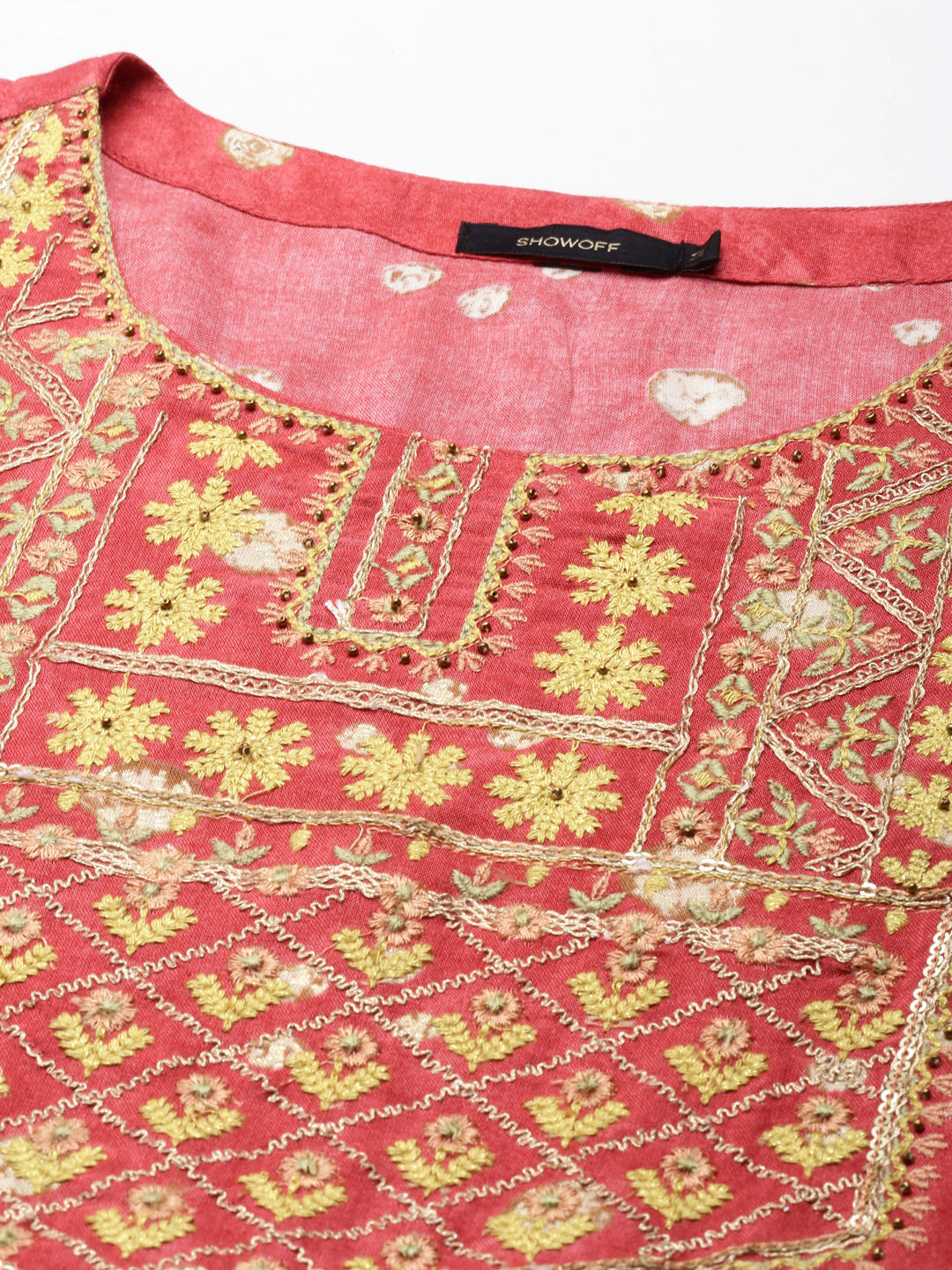 Women's Coral Printed Thread Work Sequinned Kurta Set With Dupatta