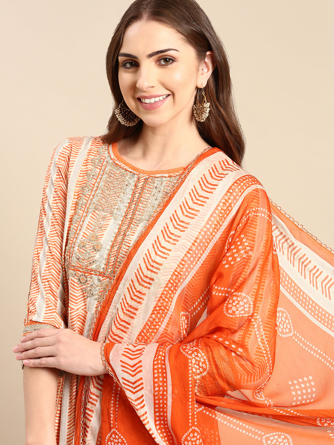 Women's Orange Embroidered Kurta Set