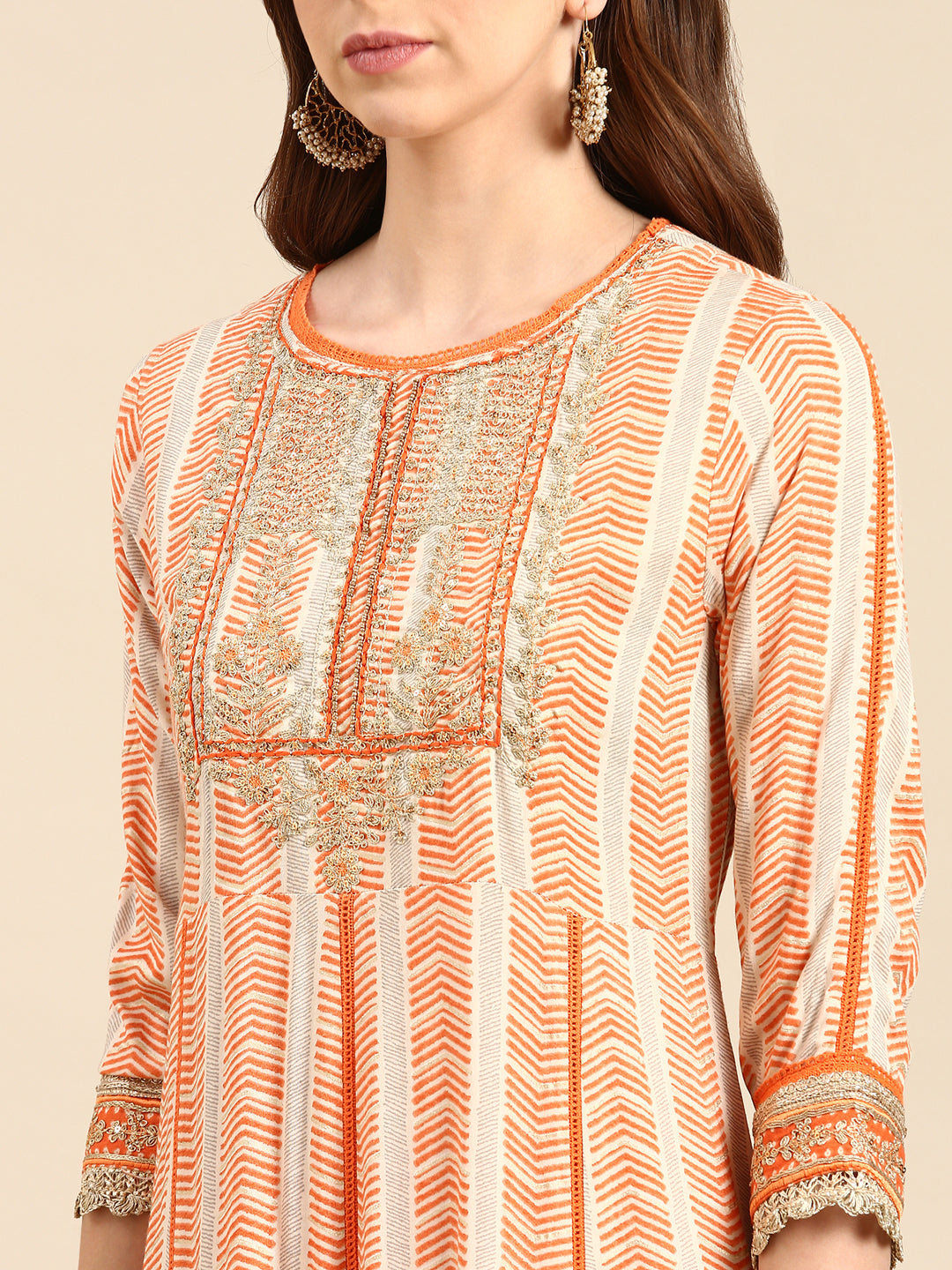 Women's Orange Embroidered Kurta Set