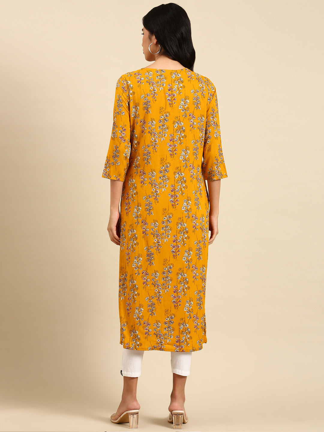 Women's Mustard Printed Straight Kurta