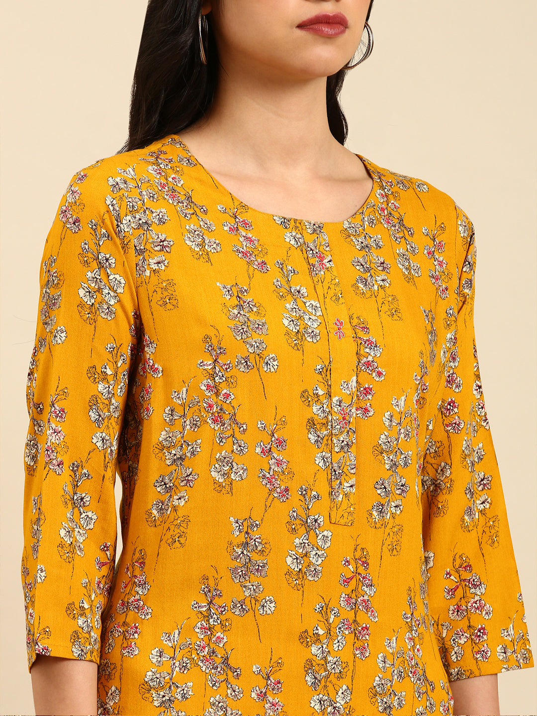 Women's Mustard Printed Straight Kurta