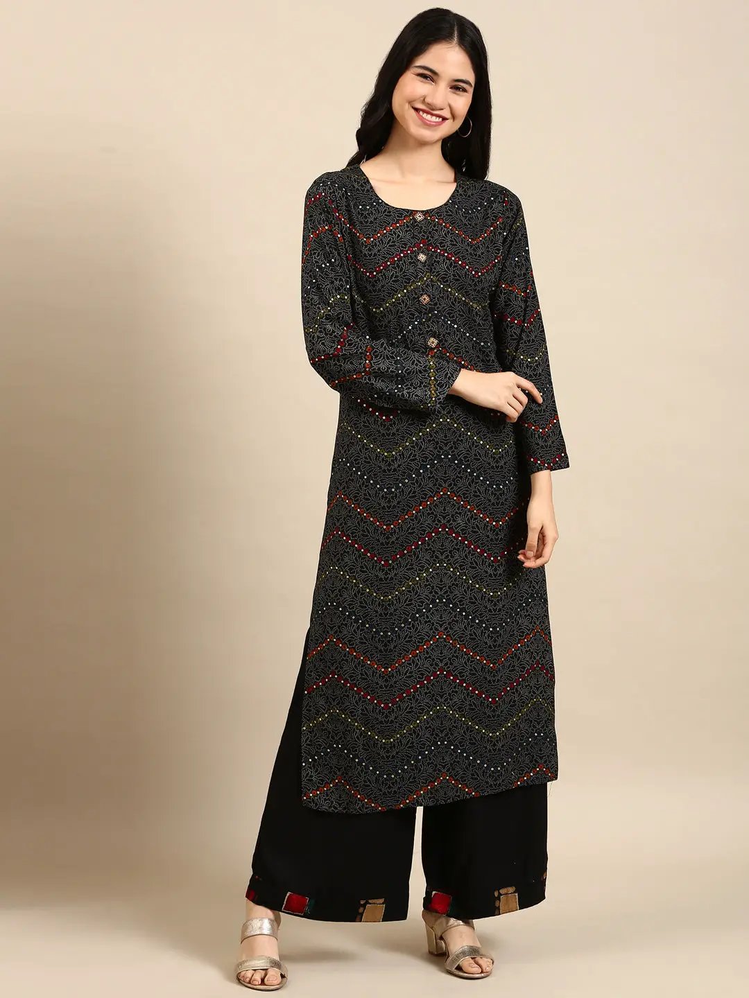 Women's Black Printed Kurta Set