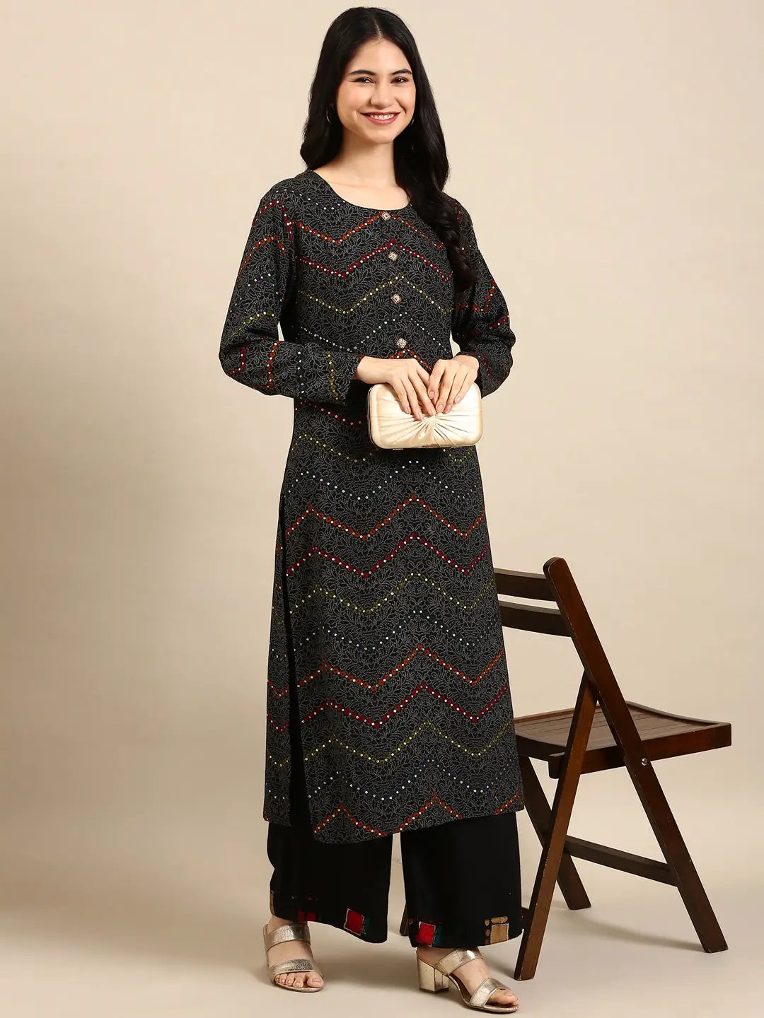 Women's Black Printed Kurta Set