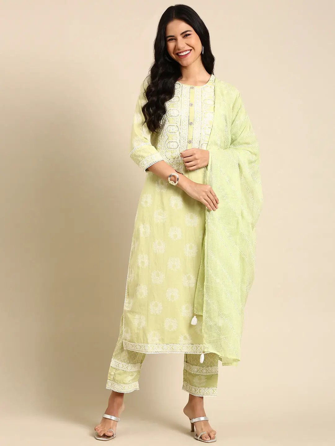 Women's Green Printed Kurta Set