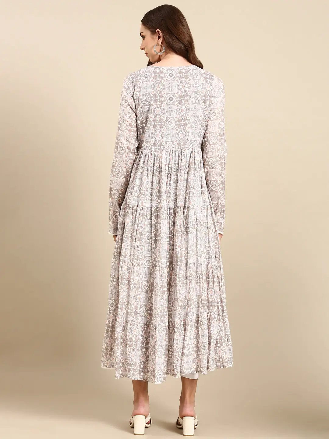 Women's Grey Printed Anarkali Kurta