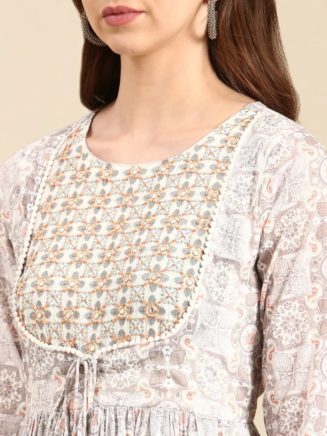 Women's Grey Printed Anarkali Kurta