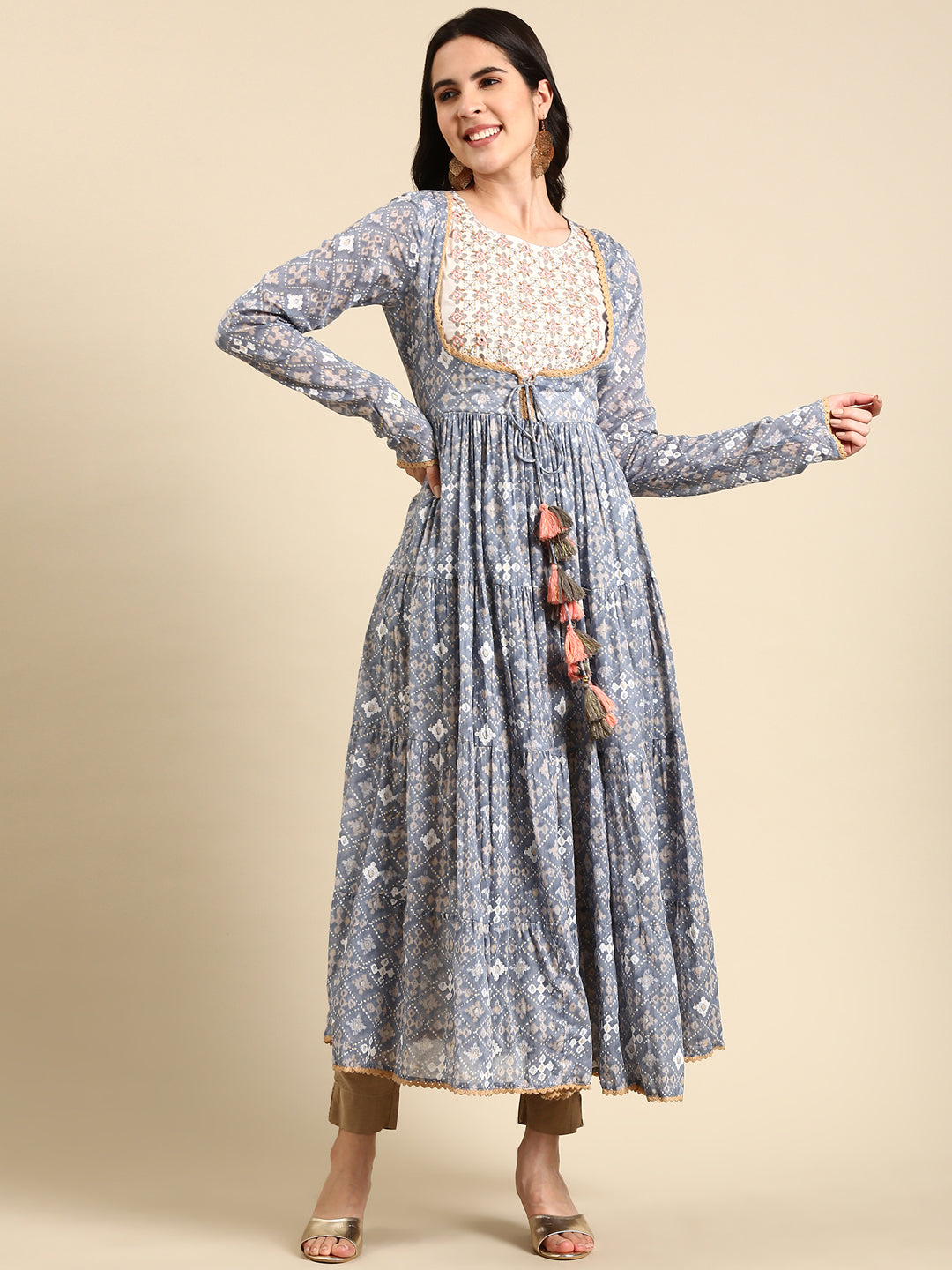 Women's Blue Printed Anarkali Kurta