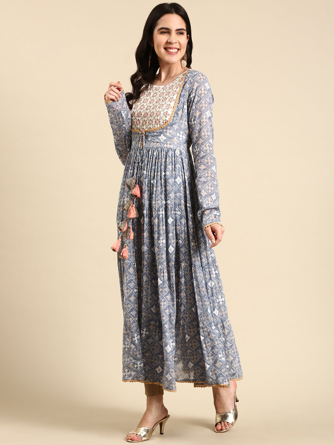 Women's Blue Printed Anarkali Kurta