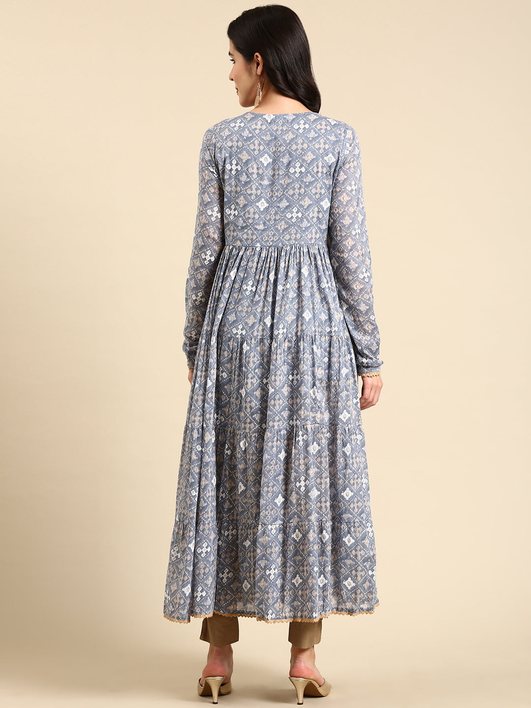 Women's Blue Printed Anarkali Kurta