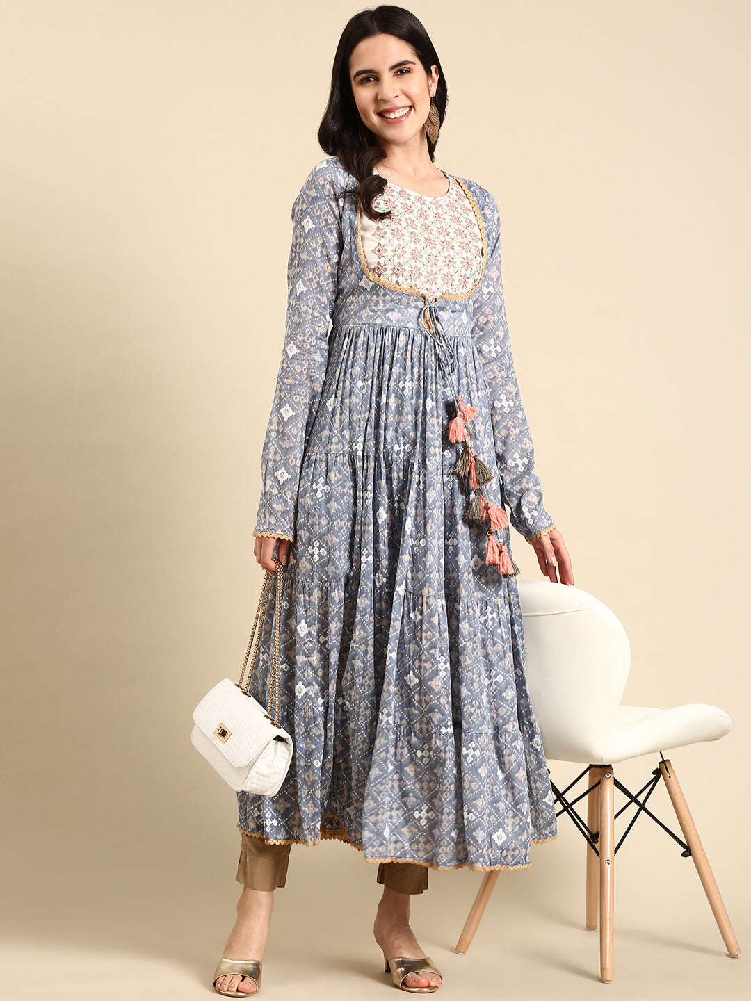 Women's Blue Printed Anarkali Kurta