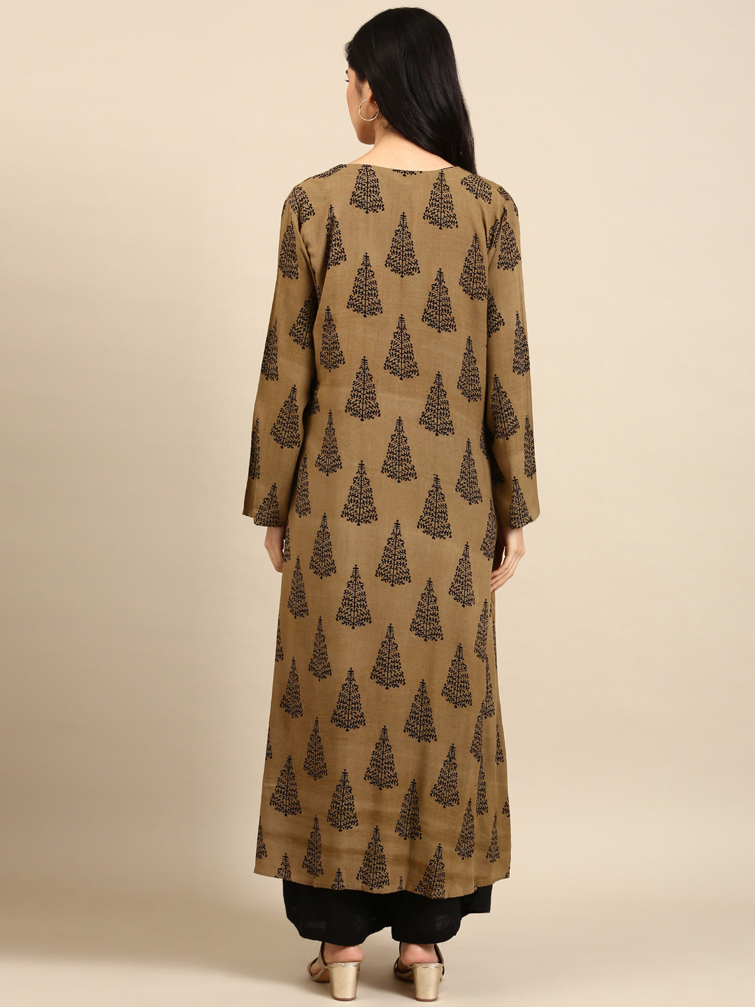 Women's Beige Printed Kurta Set