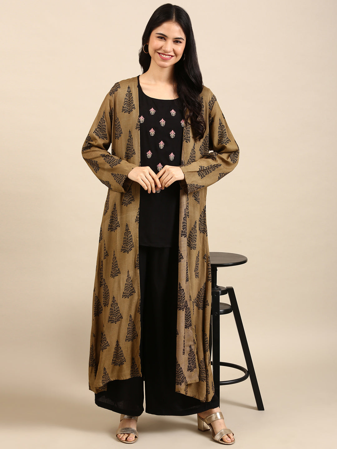 Women's Beige Printed Kurta Set