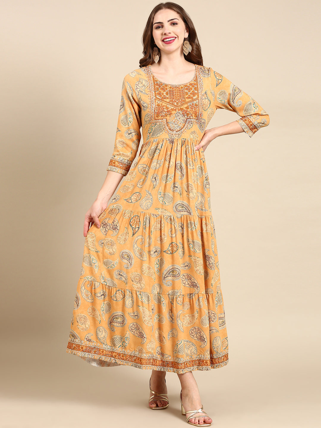 Women's Mustard Paisley Anarkali Kurta