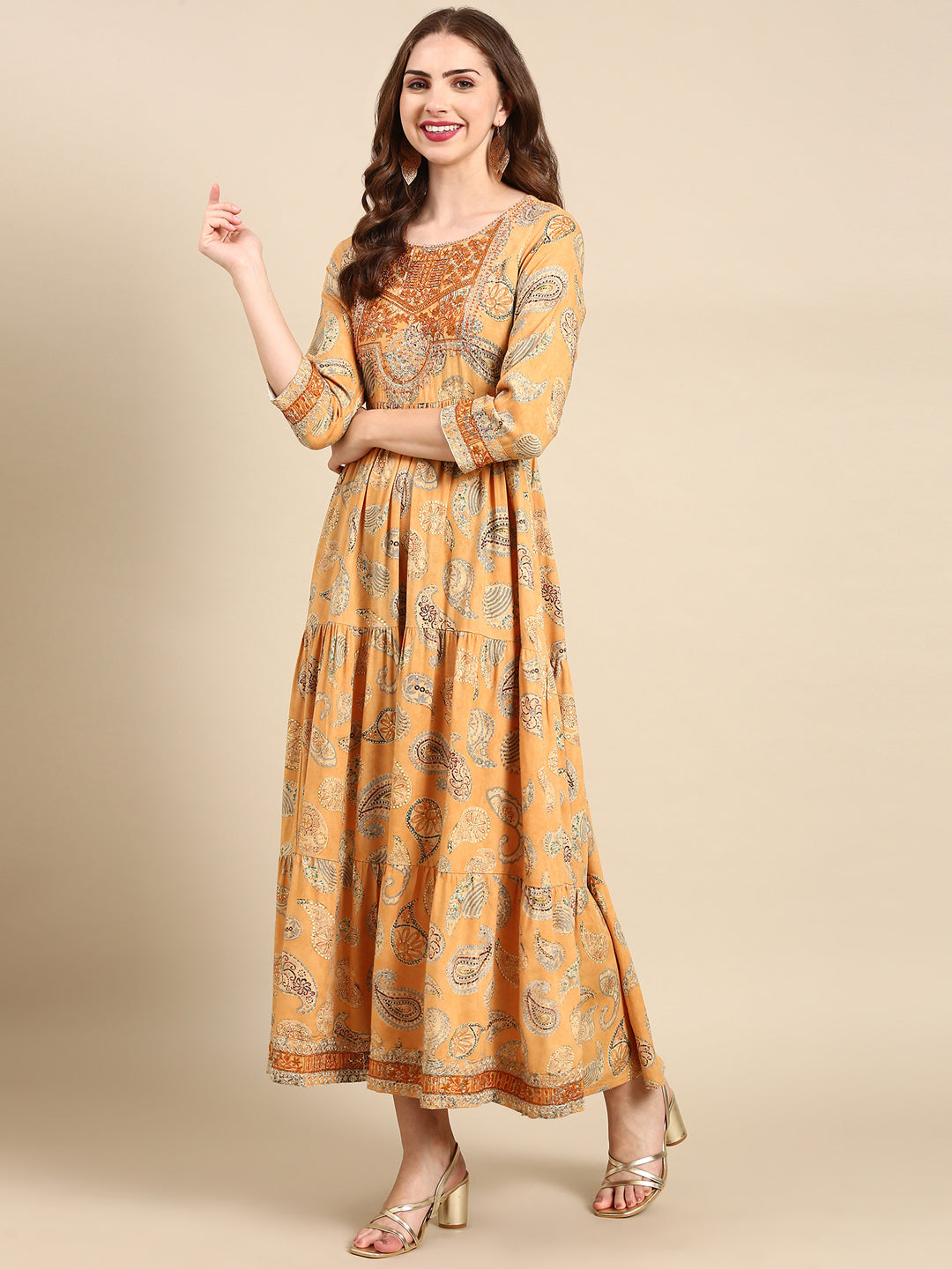 Women's Mustard Paisley Anarkali Kurta