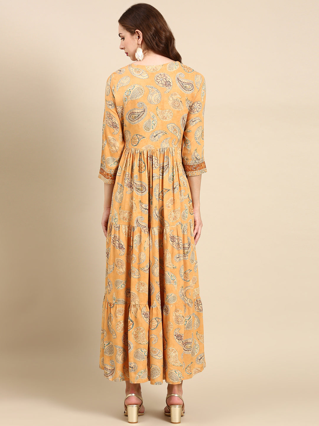 Women's Mustard Paisley Anarkali Kurta