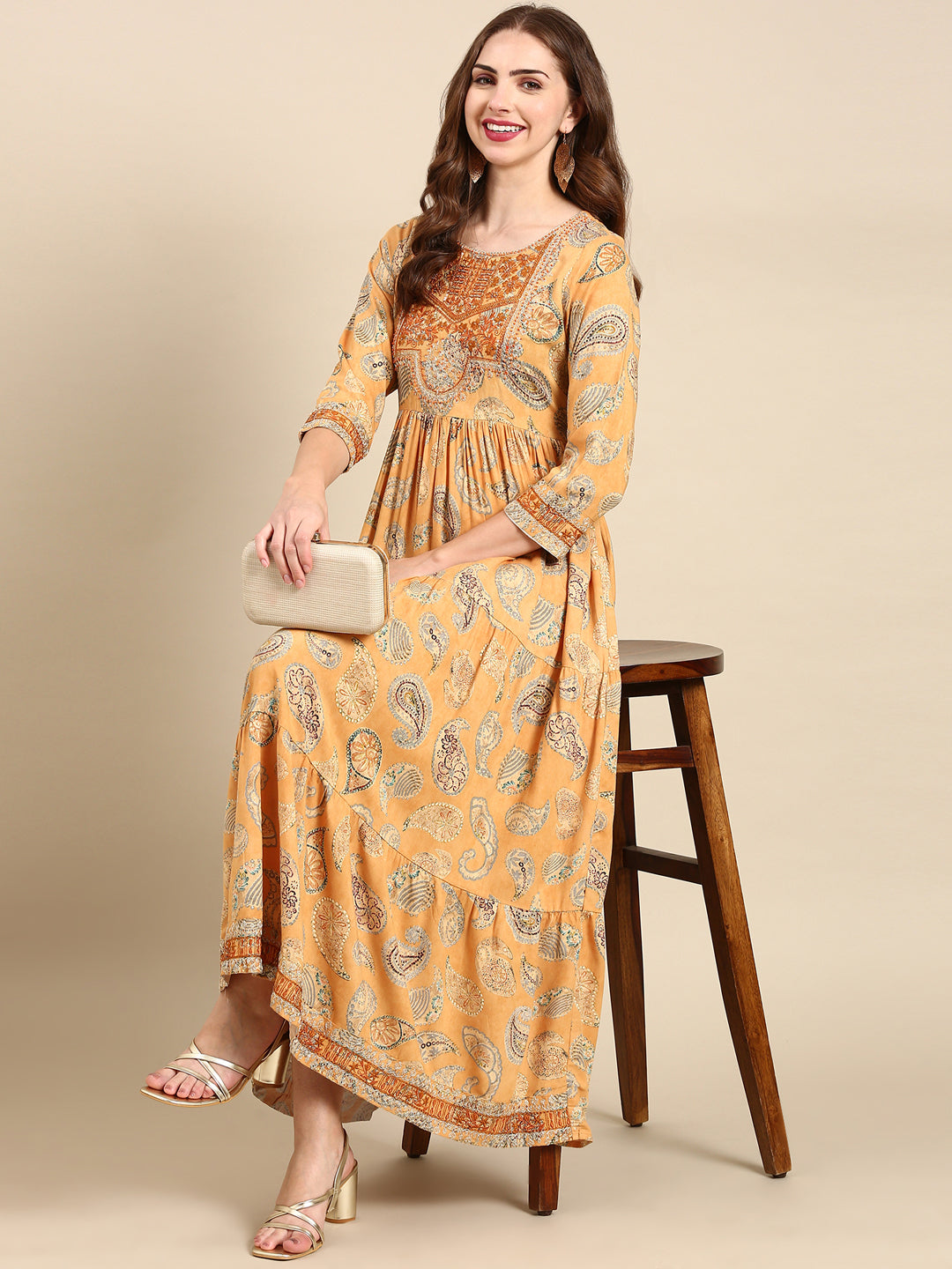 Women's Mustard Paisley Anarkali Kurta