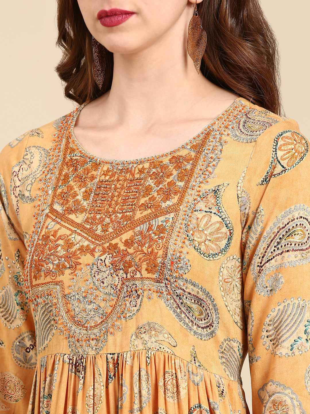 Women's Mustard Paisley Anarkali Kurta