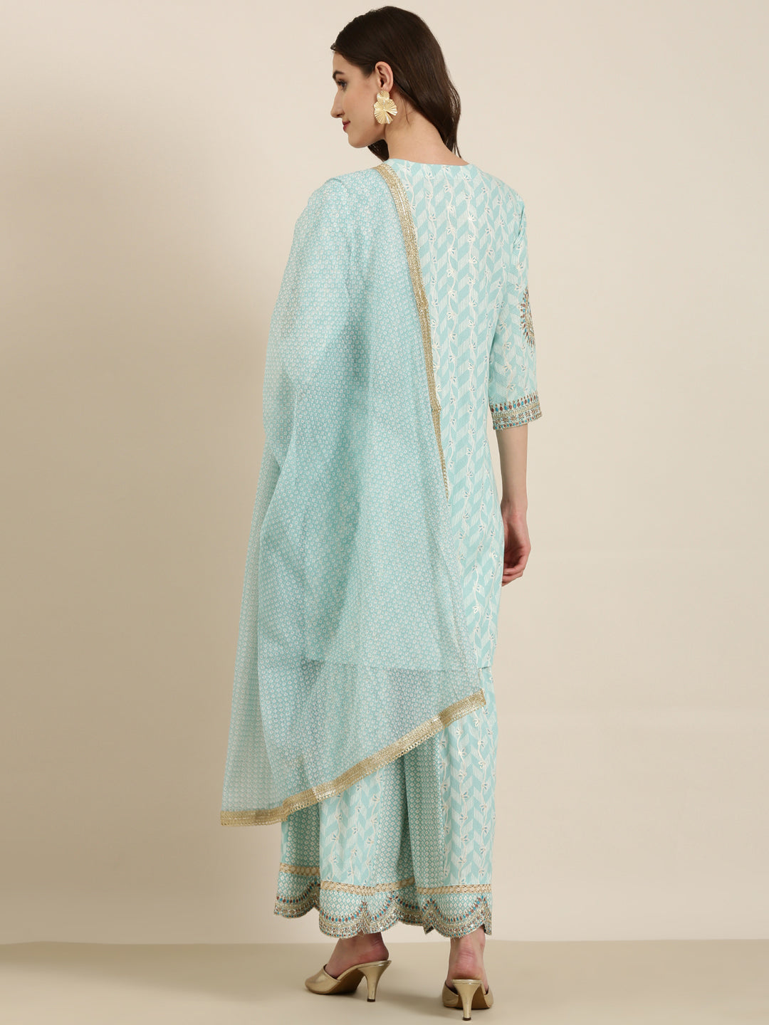 Women Sea Green Geometrical Kurta Set