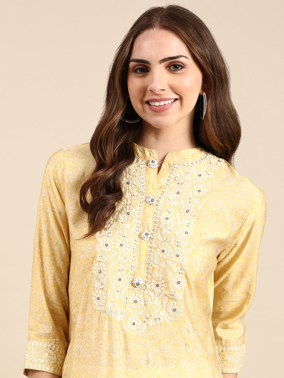 Women's Yellow Embroidered Straight Kurta