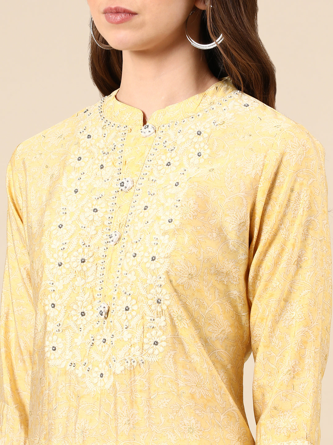 Women's Yellow Embroidered Straight Kurta