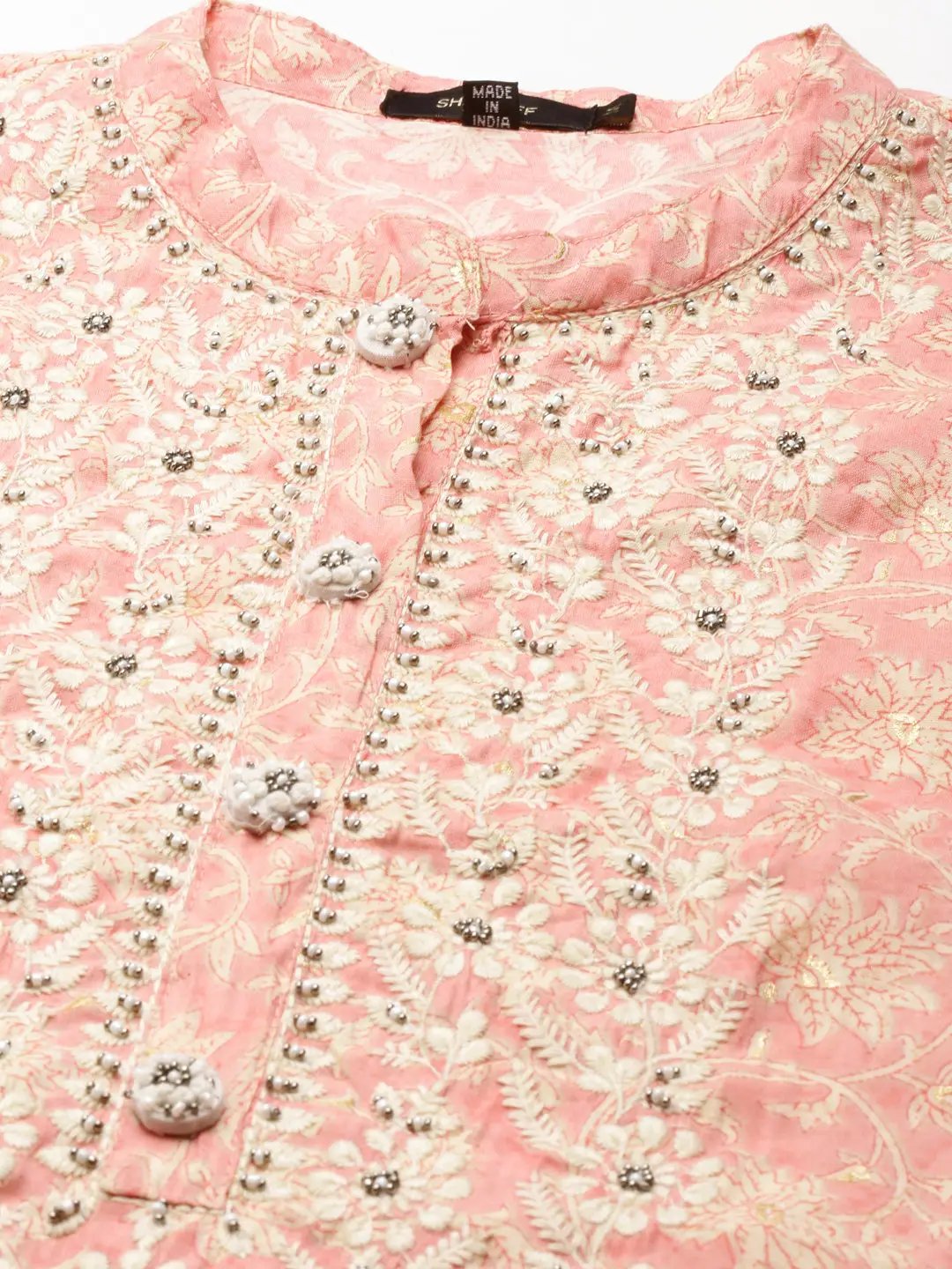Women's Peach Floral Straight Kurta