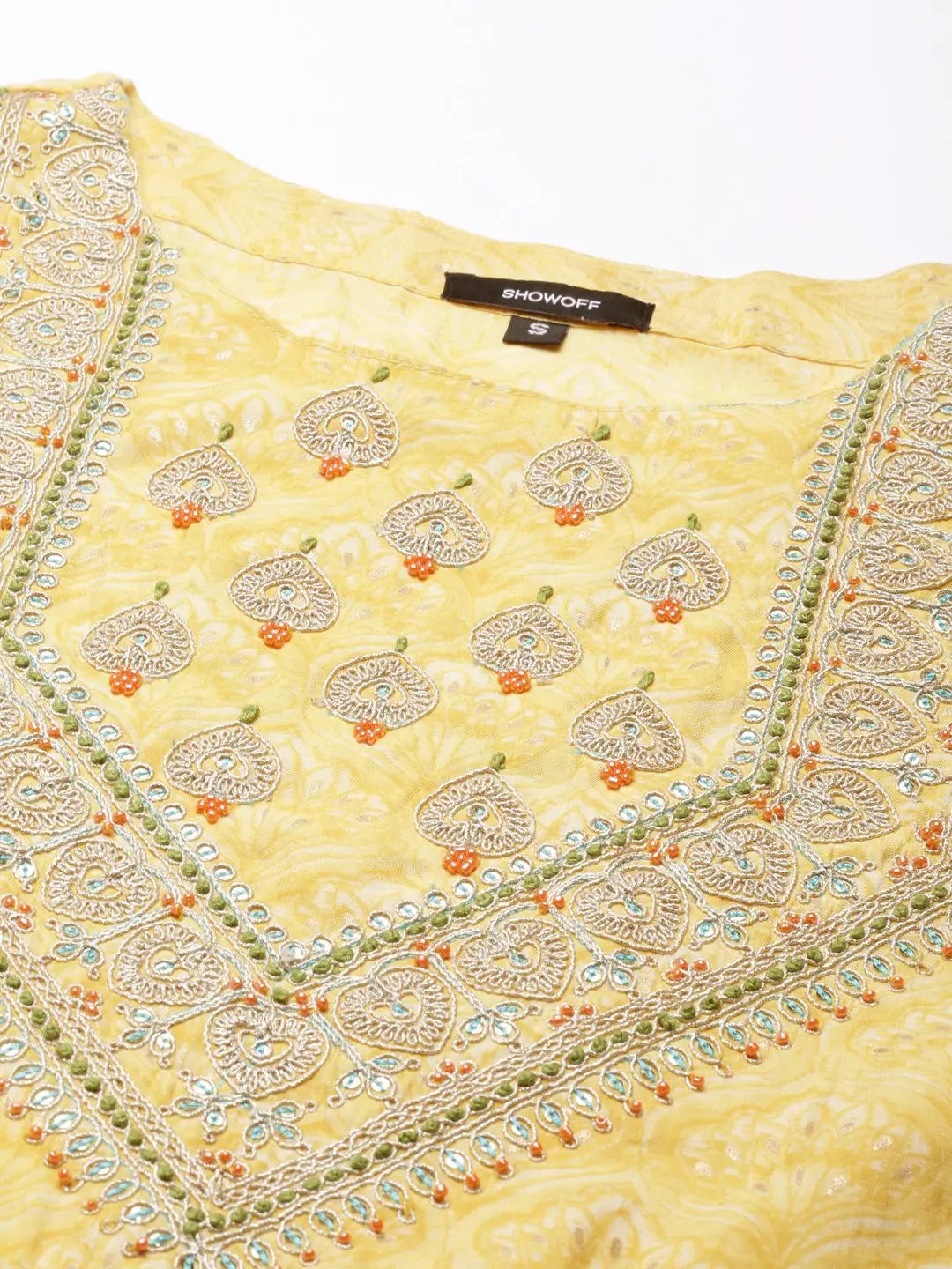 Women's Yellow Ethnic Motifs Printed Thread Work Kurta Set With Dupatta