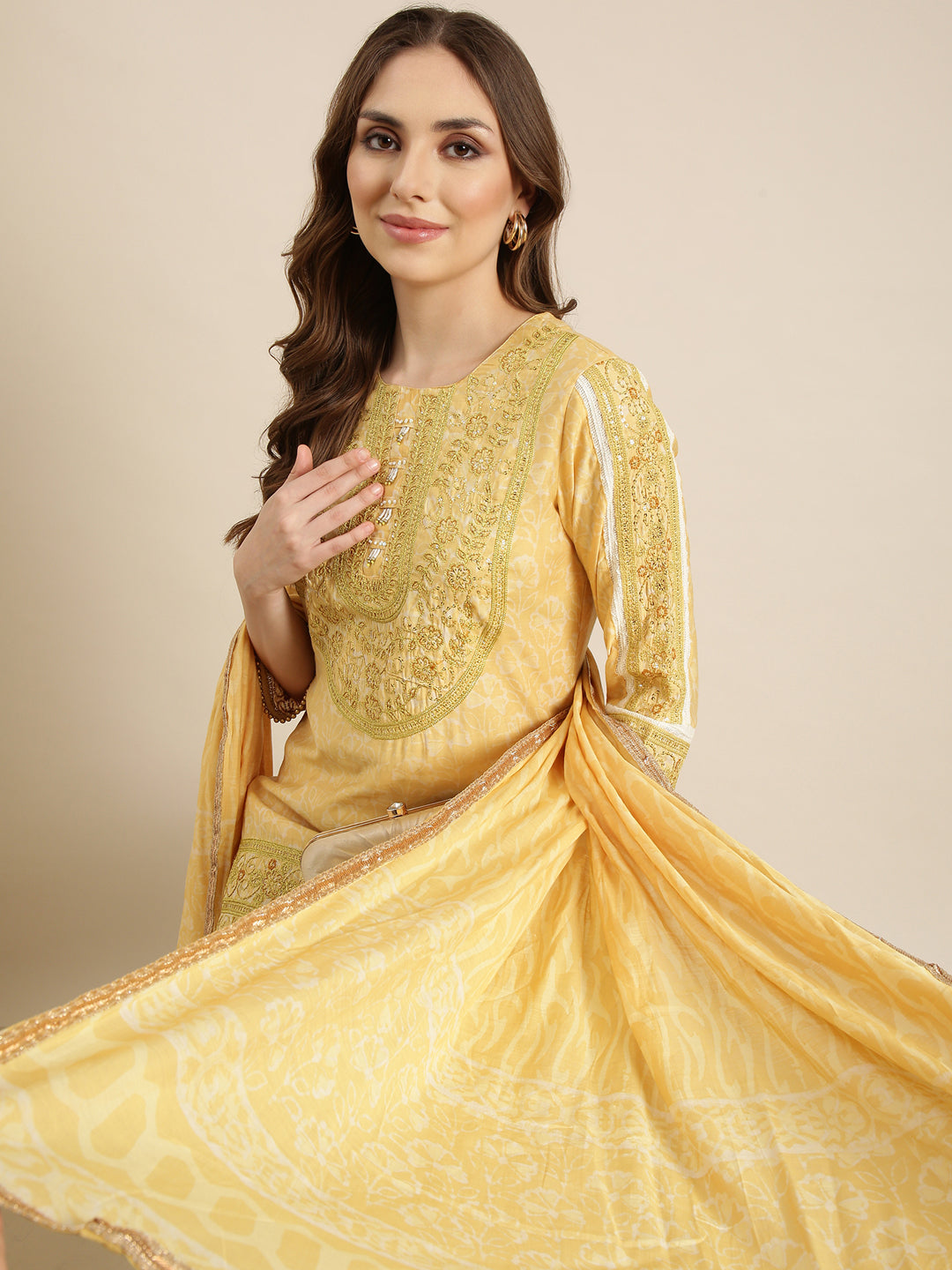 Women Straight Yellow Floral Kurti and Palazzos Set Comes With Dupatta