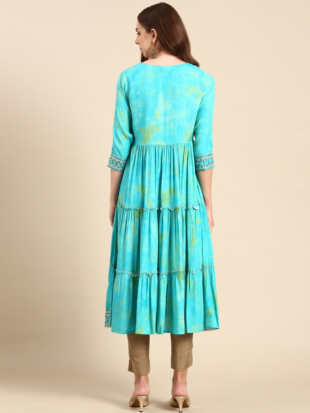 Women's Turquoise Blue Tie Dye Anarkali Kurta