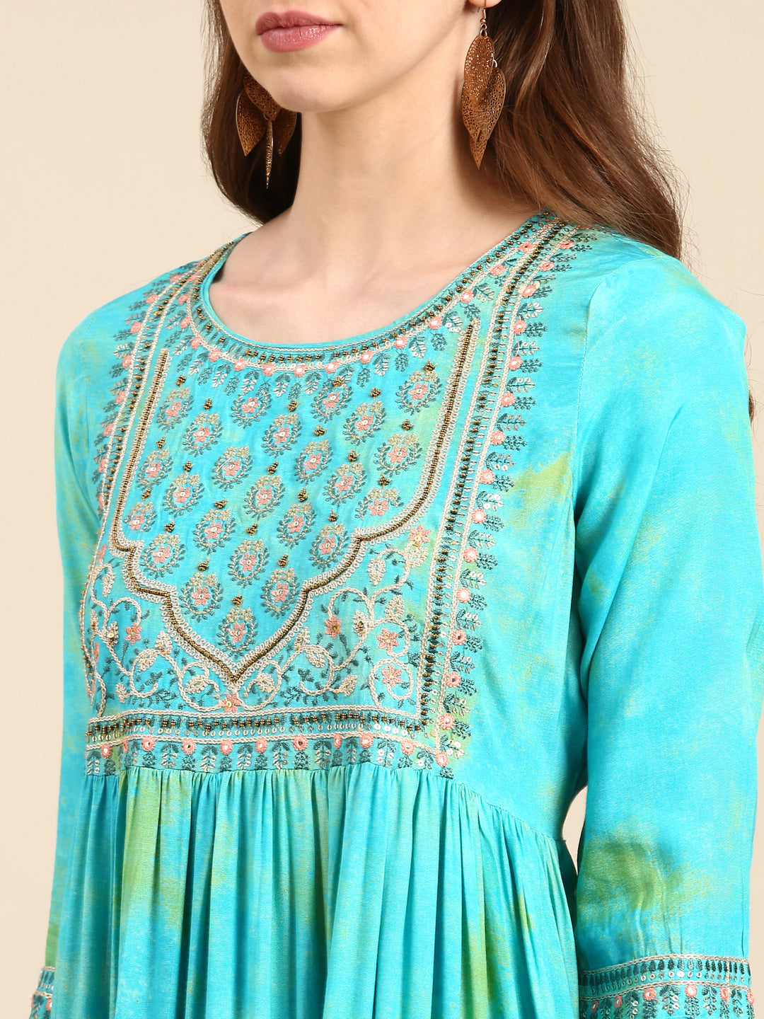 Women's Turquoise Blue Tie Dye Anarkali Kurta