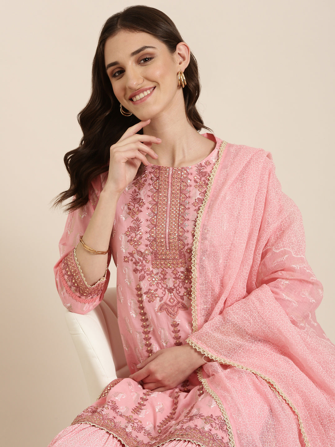 Women Pink Paisley Kurta Set