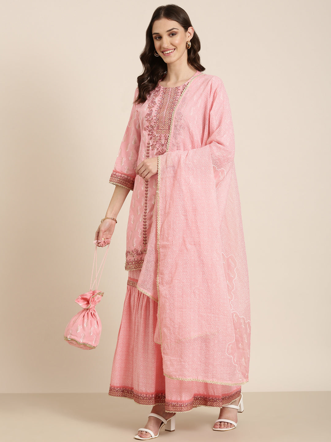 Women Pink Paisley Kurta Set