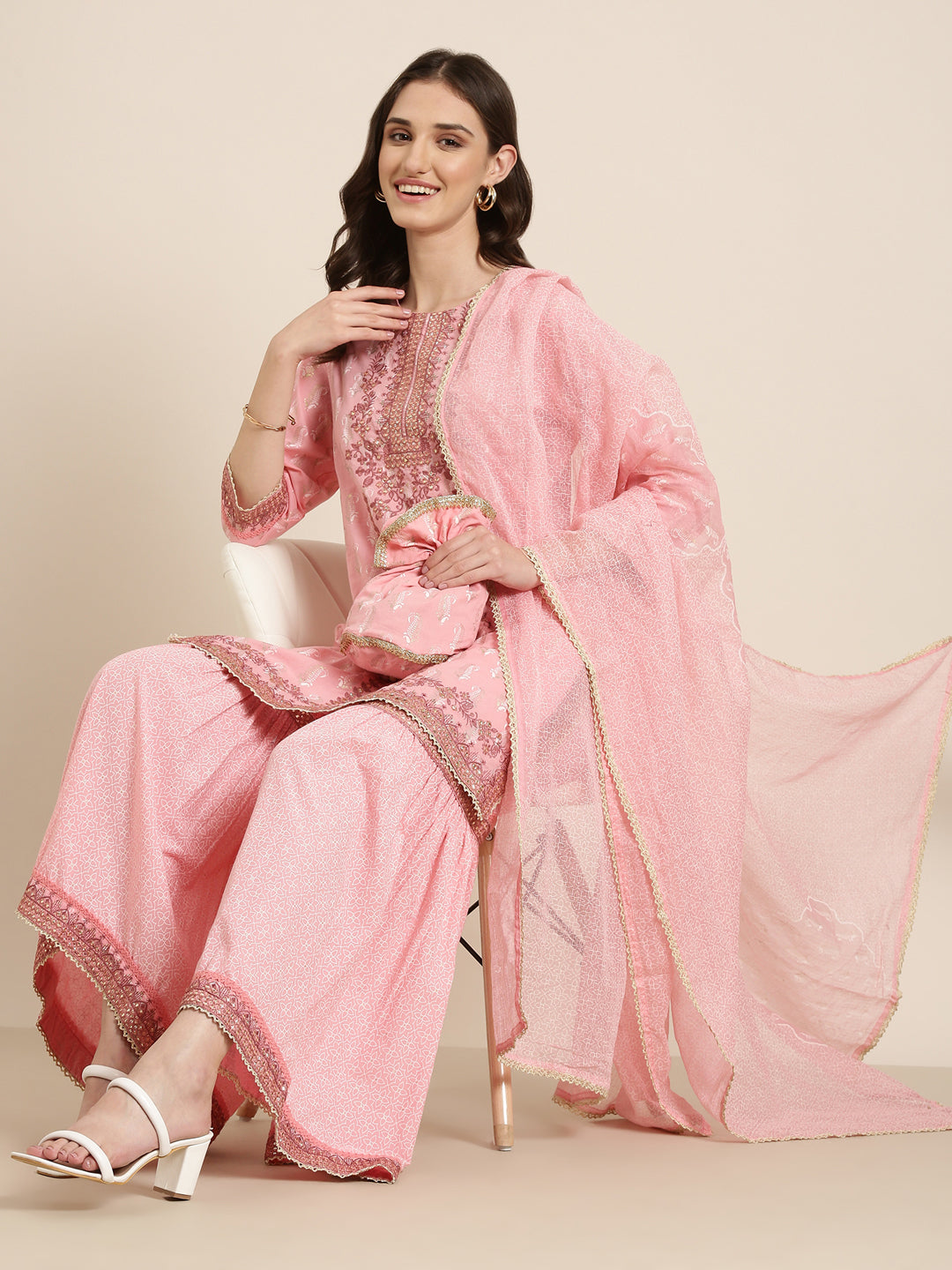 Women Pink Paisley Kurta Set