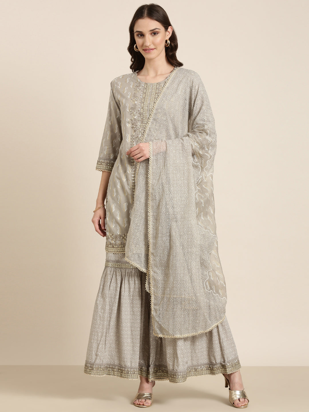 Women Taupe Paisley Kurta Set