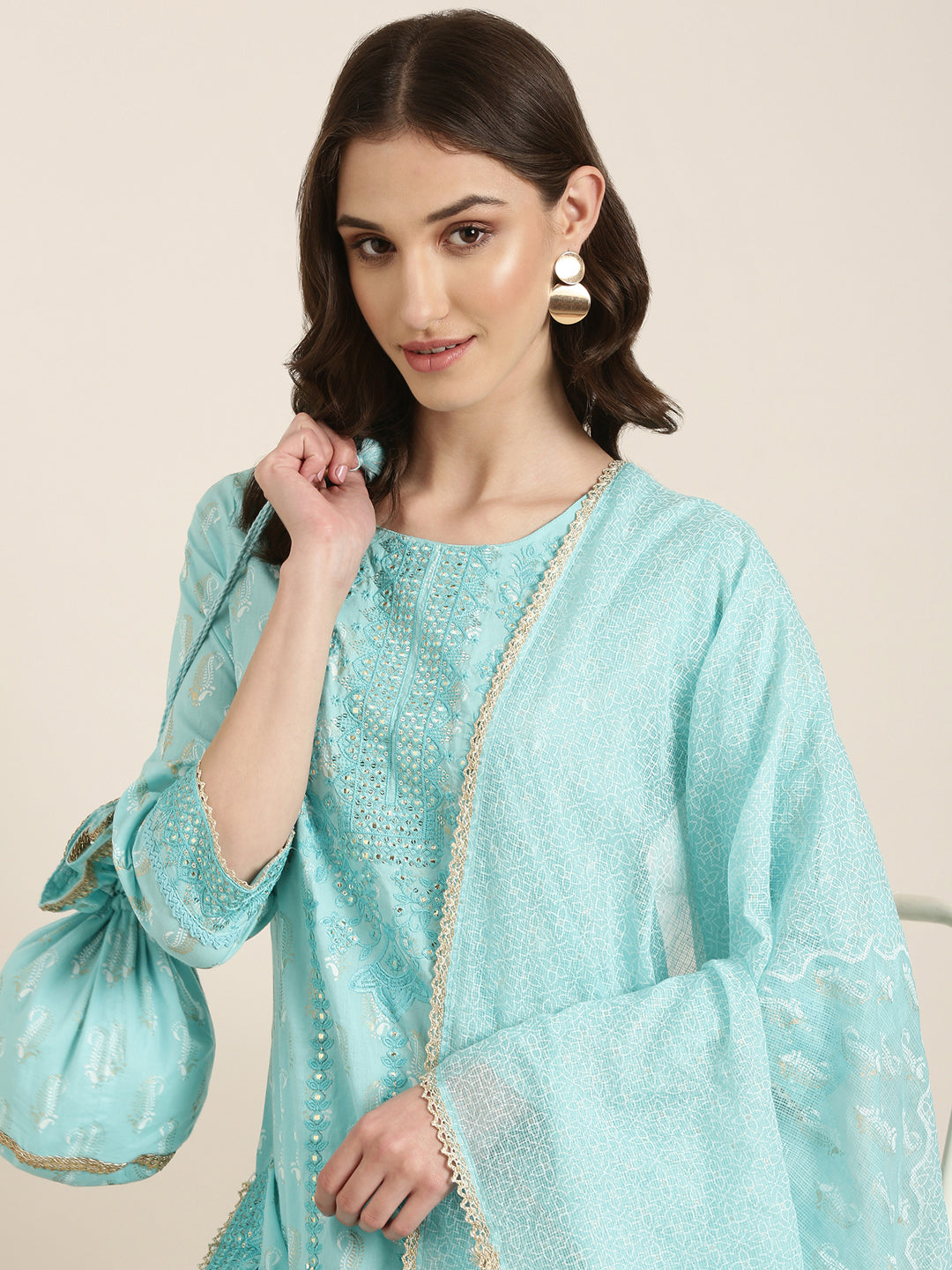 Women Turquoise Blue Paisley Kurta Set