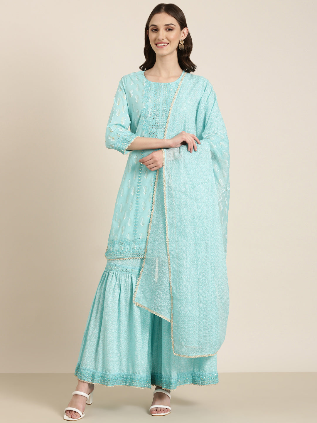 Women Turquoise Blue Paisley Kurta Set