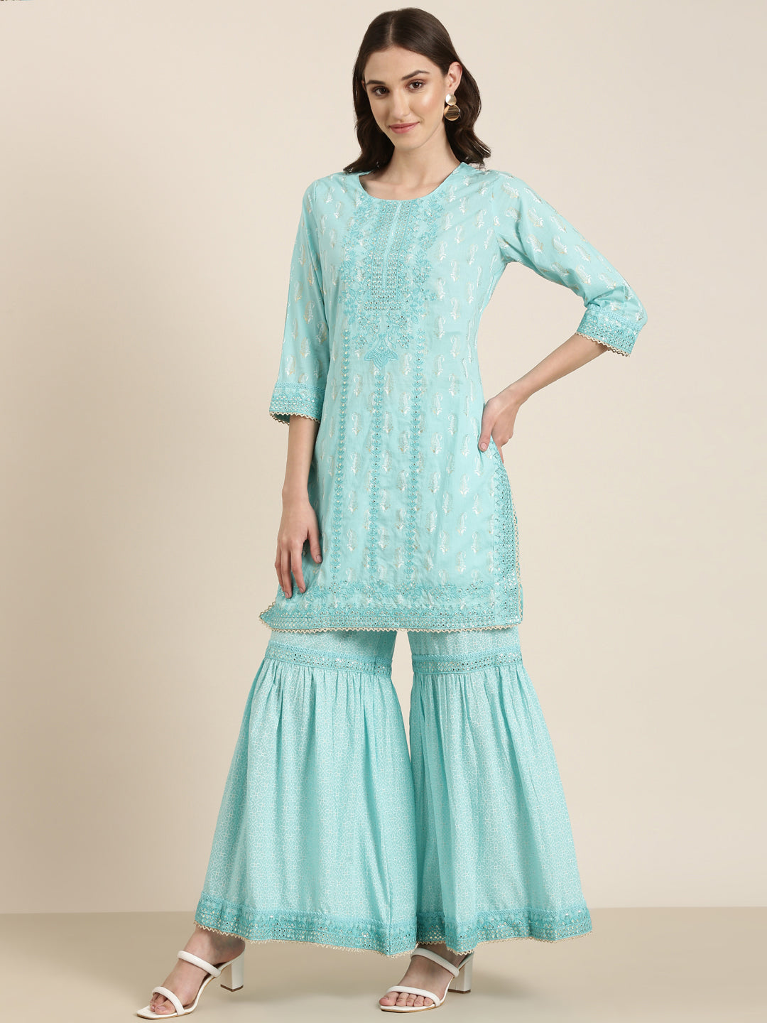 Women Turquoise Blue Paisley Kurta Set