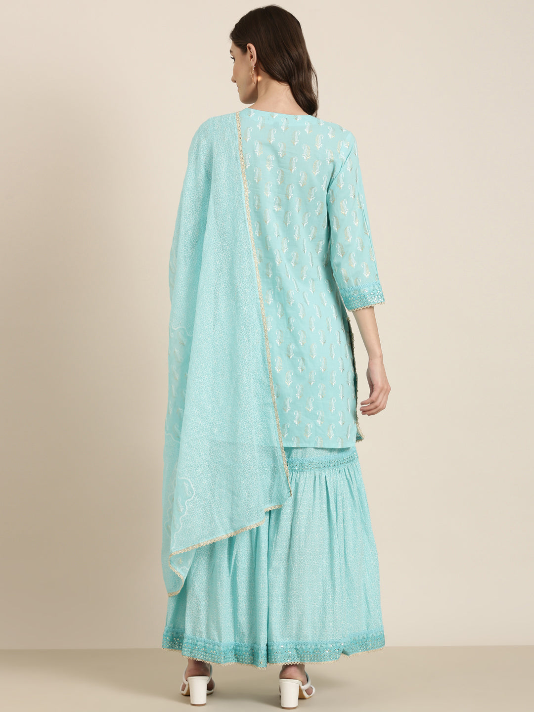 Women Turquoise Blue Paisley Kurta Set