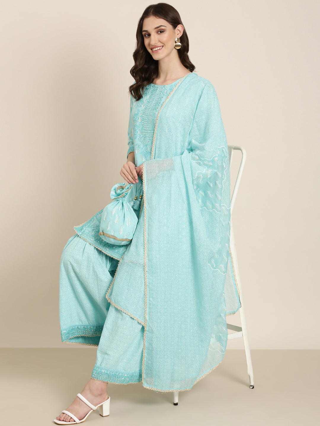 Women Turquoise Blue Paisley Kurta Set