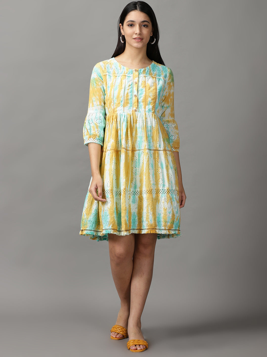 Women's Green Tie Dye Fit and Flare Dress