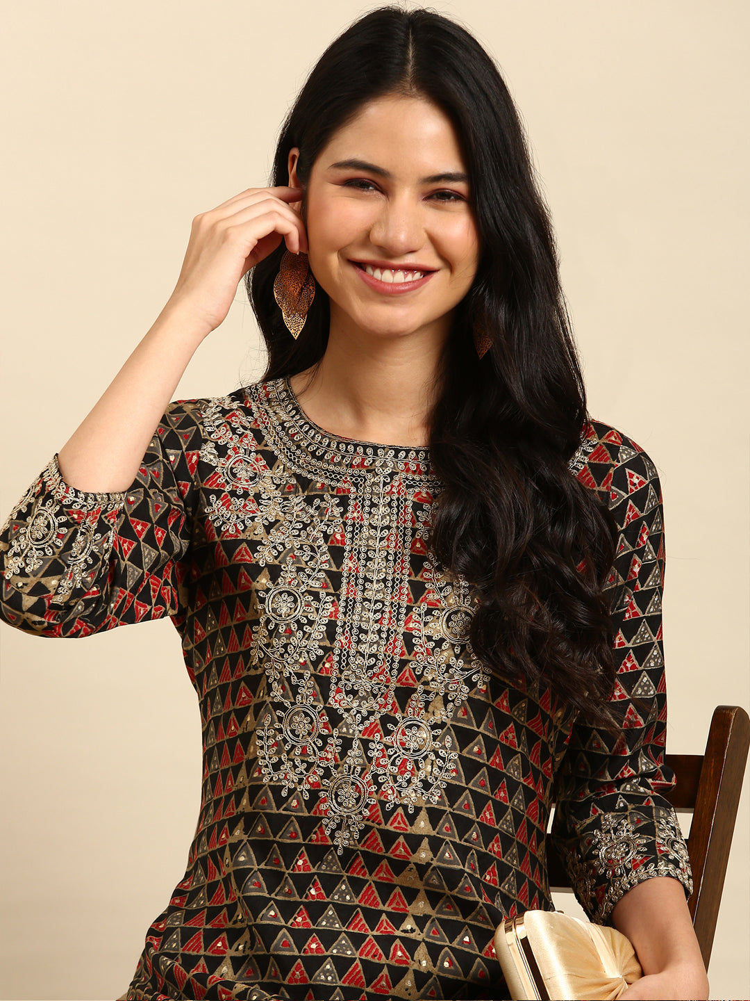 Women's Black Printed Straight Kurta