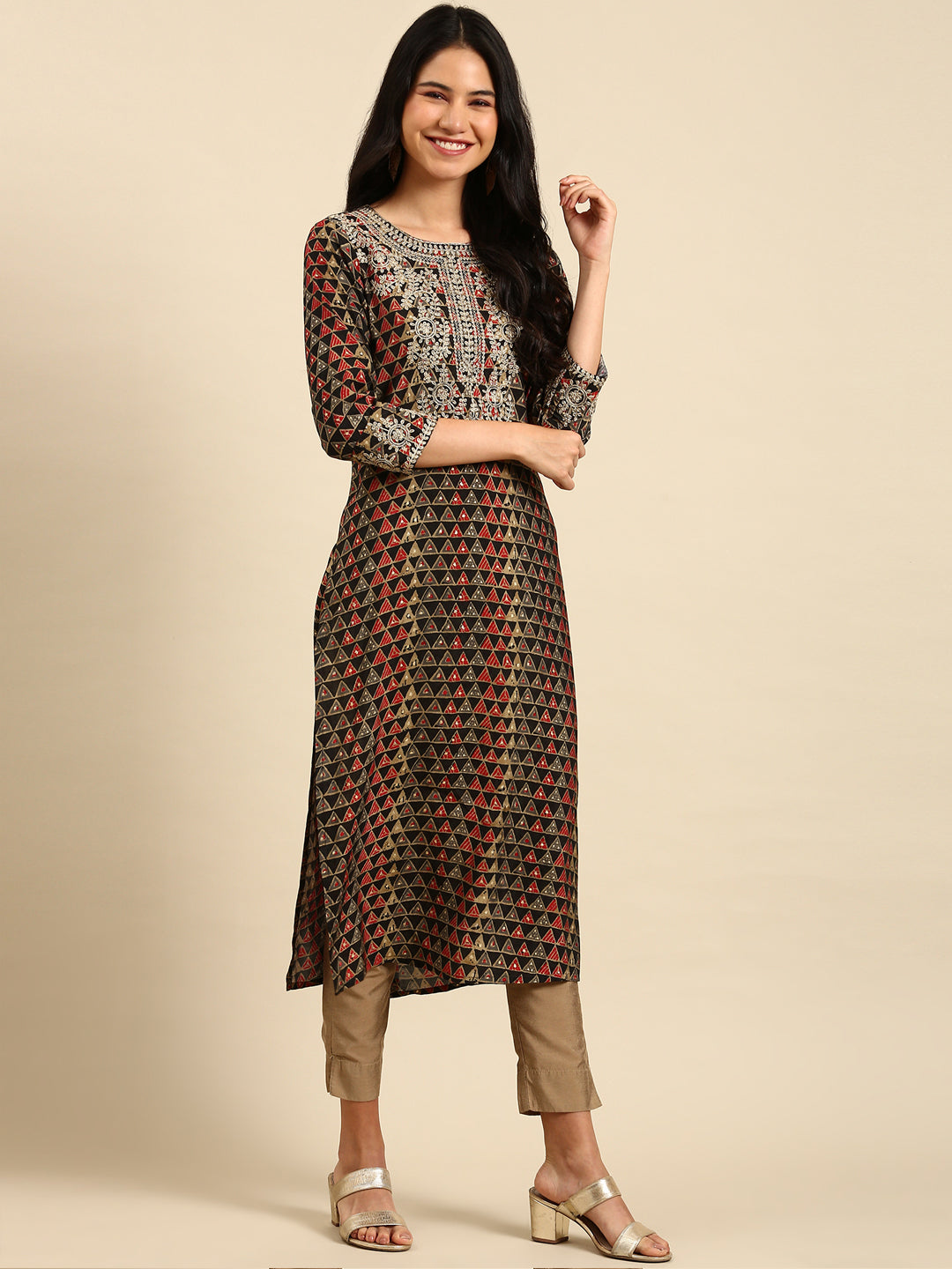 Women's Black Printed Straight Kurta