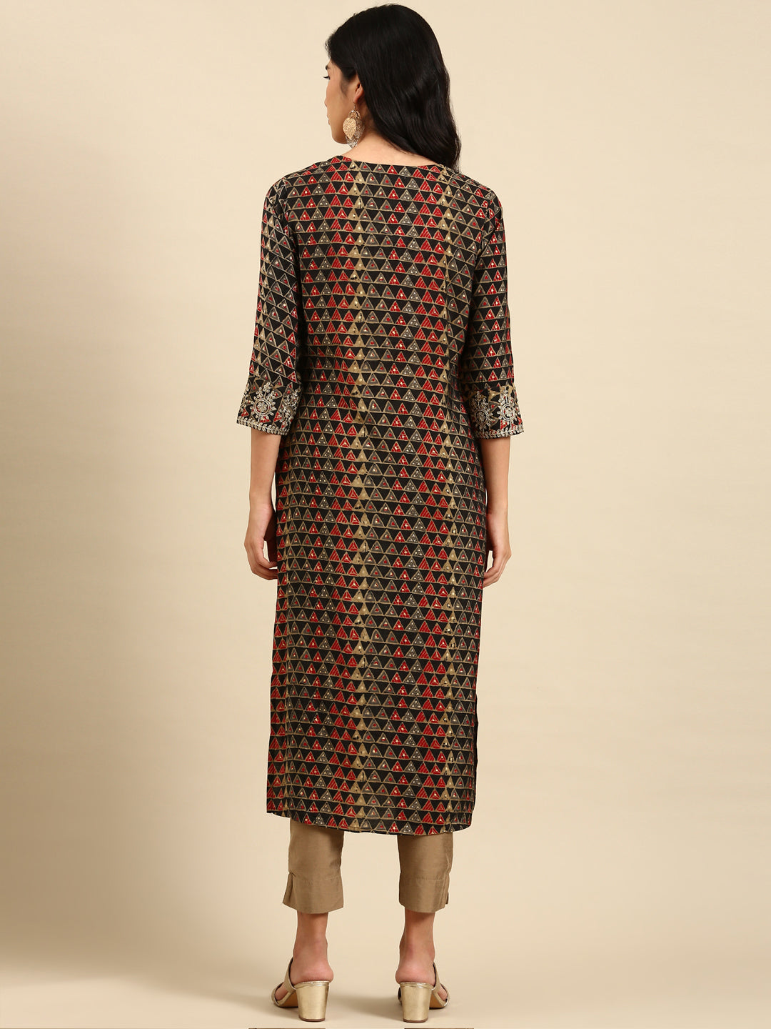 Women's Black Printed Straight Kurta