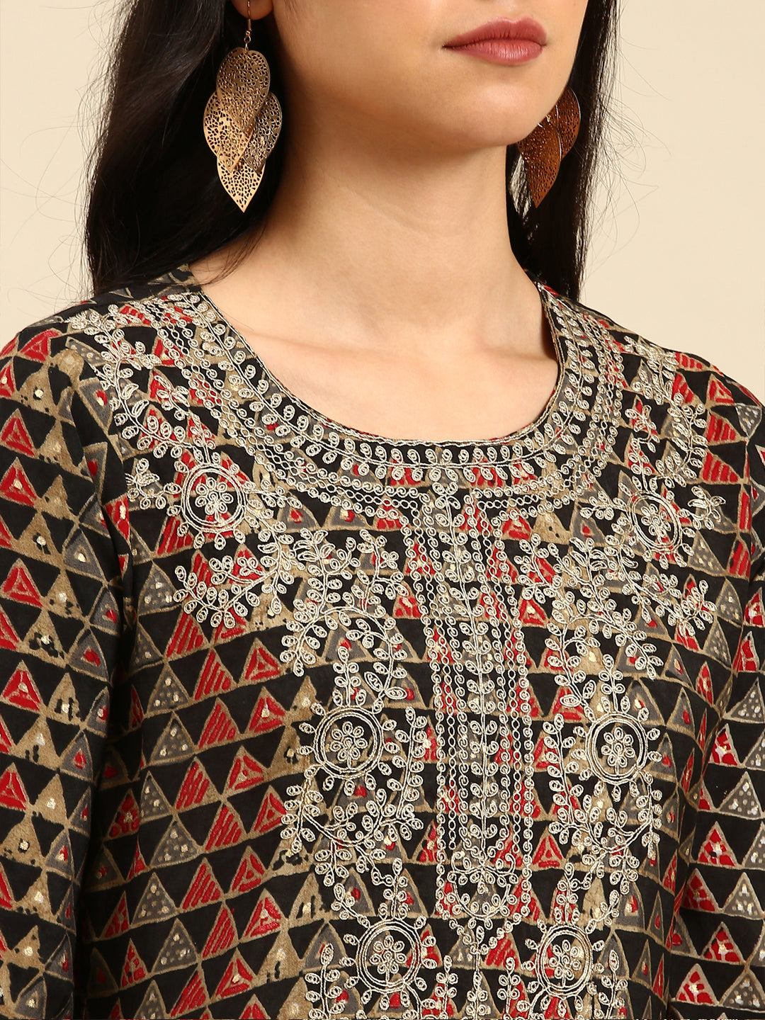 Women's Black Printed Straight Kurta