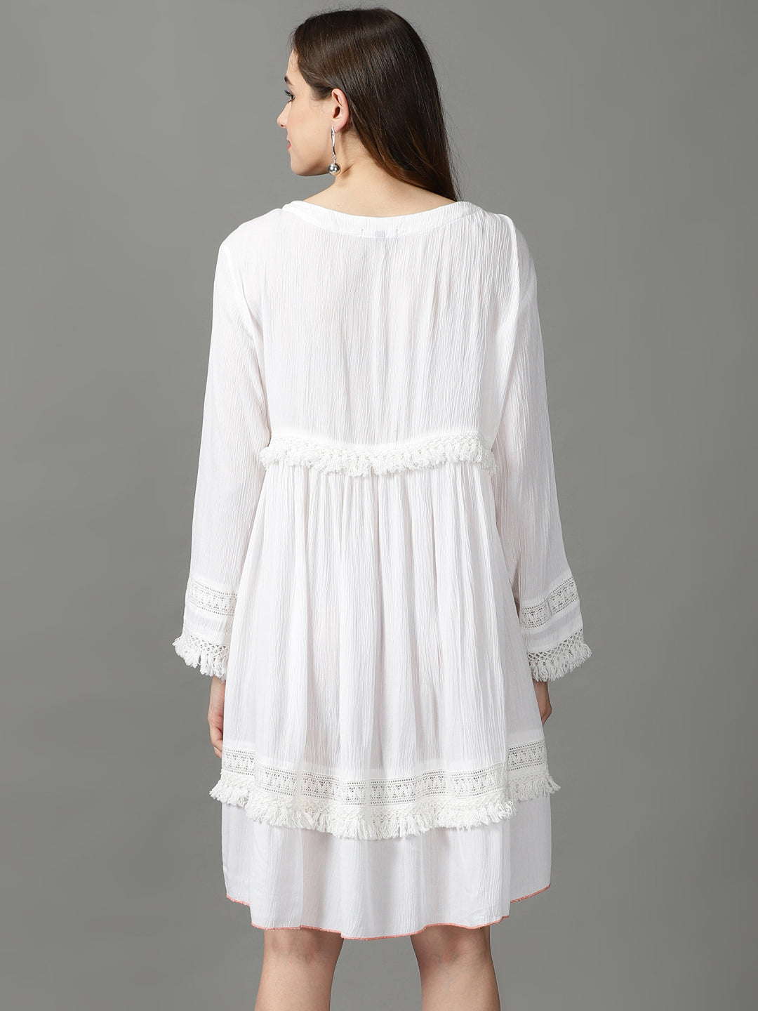 Women's White Embroidered Empire Dress